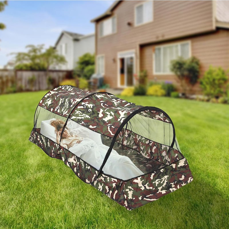 CMINGJ Portable Mosquito Net Foldable Pop-Up Travel Mosquito Net for Bed Free Installation-Suitable for Baby Adults Bedroom, Camping, nap, Patio (Extra Large-Bottom Zipper(Camouflage)) - Image 2